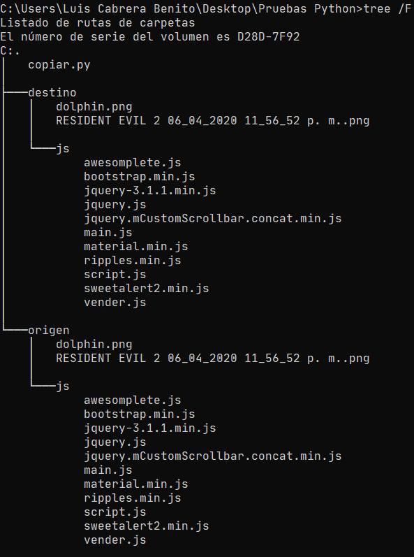 Carpetas copiadas usando Python