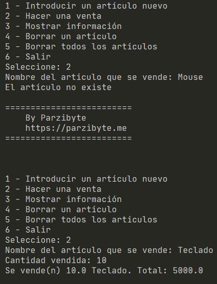 Realizar una venta - Programa de gestión de productos en Python