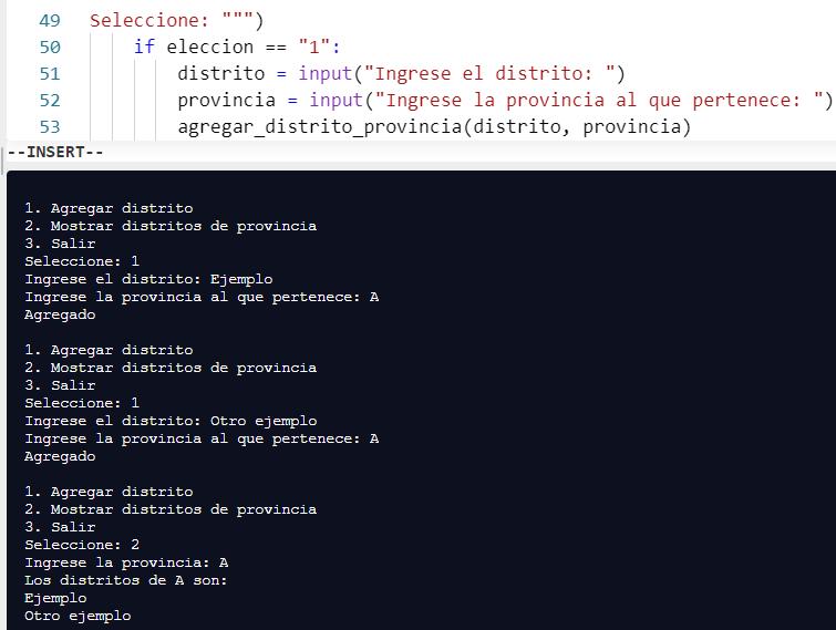 Python - Ejercicio resuelto con diccionarios, gestionar distritos y provincias
