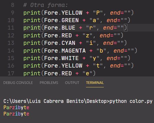 Texto con color en la terminal usando Python
