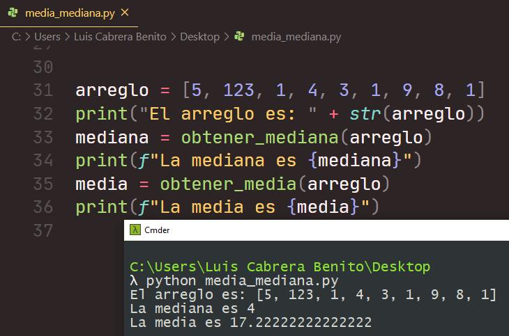 Obtener media y mediana de arreglo en Python