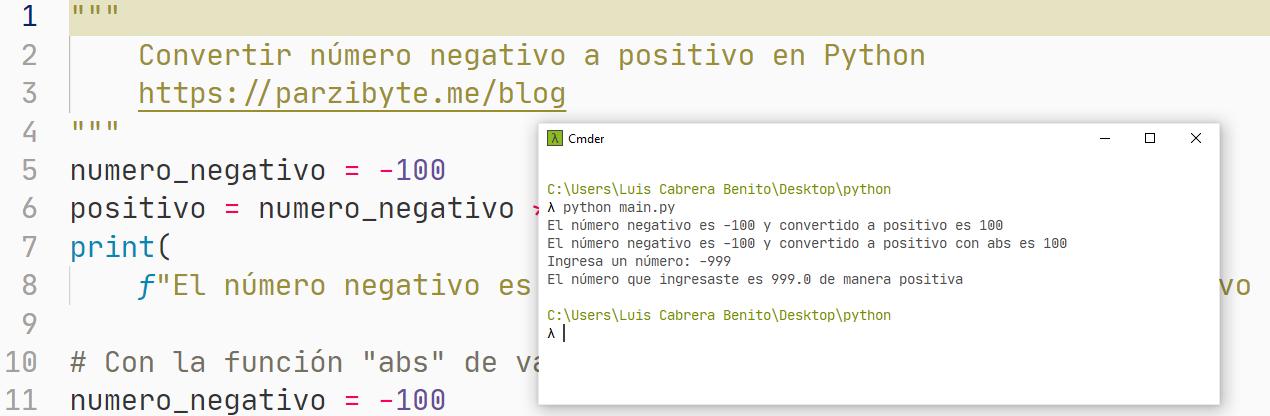 Python - Convertir número negativo a positivo