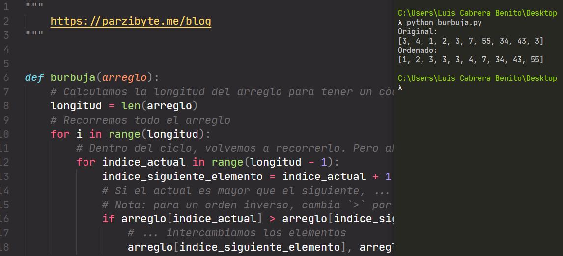 Ordenamiento de burbuja en Python