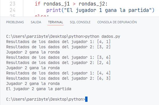 Python - Jugar a los dados entre 2 amigos - Ejercicio resuelto