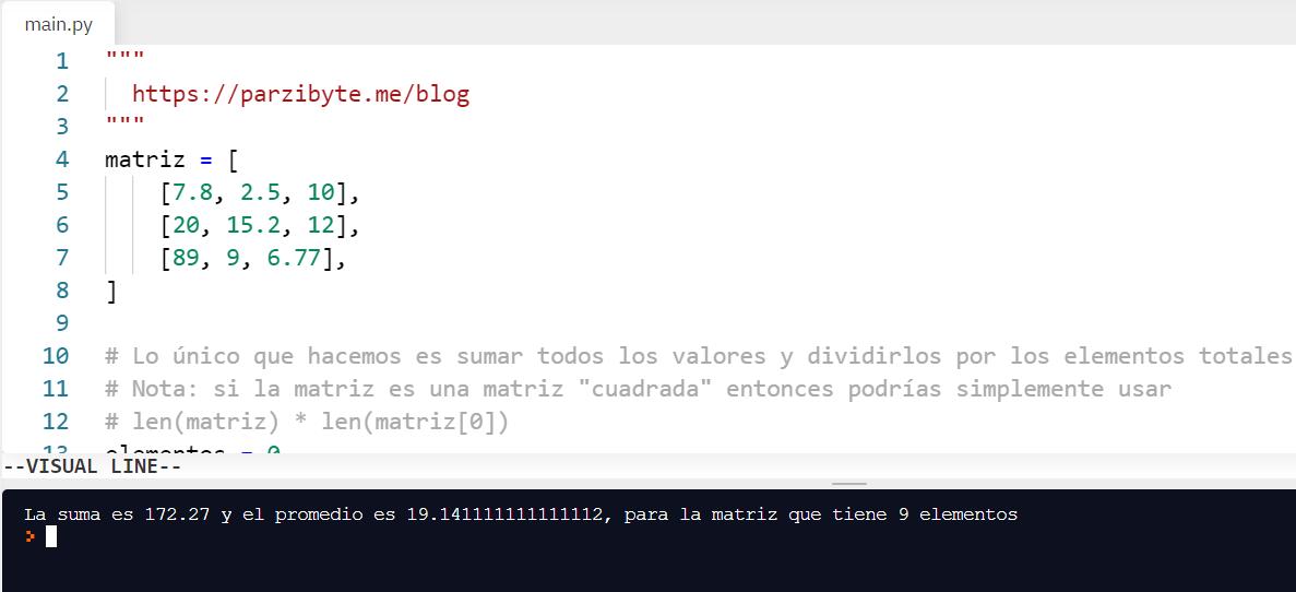 Suma y promedio de matriz en Python
