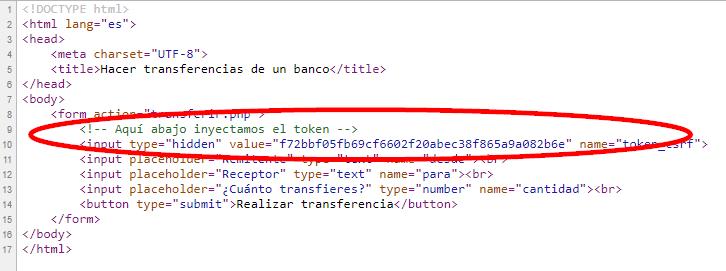 Token que se genera en el formulario