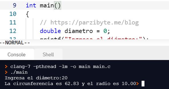 Radio y circunferencia de círculo con C