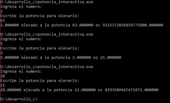 Potencia interactiva en C