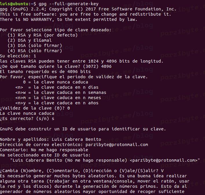 1 - Generar par de claves con GPG