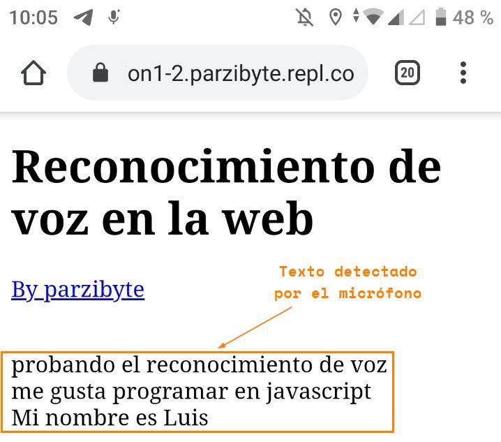 Texto detectado por micrófono en JavaScript se agrega al HTML. Una línea por frase reconocida