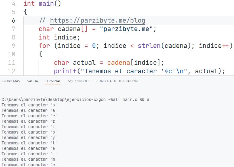 Recorrer cadena letra por letra en C - Programación