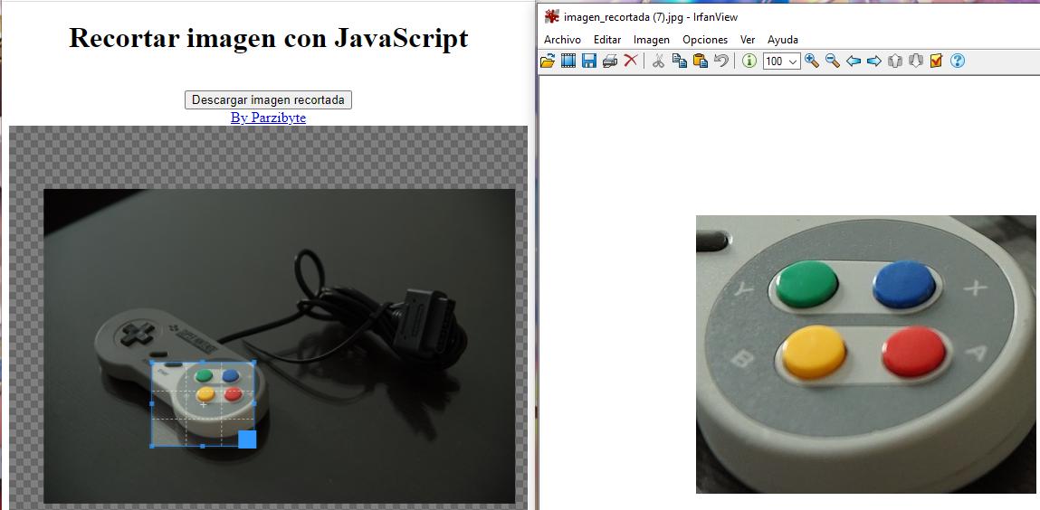 Recortar imagen con JavaScript - Descargar foto cortada. El resultado está a la derecha