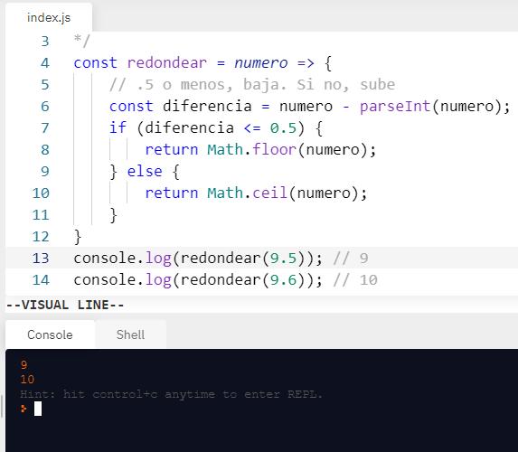 Redondear si parte decimal termina en 0.5 - Ejemplo de código