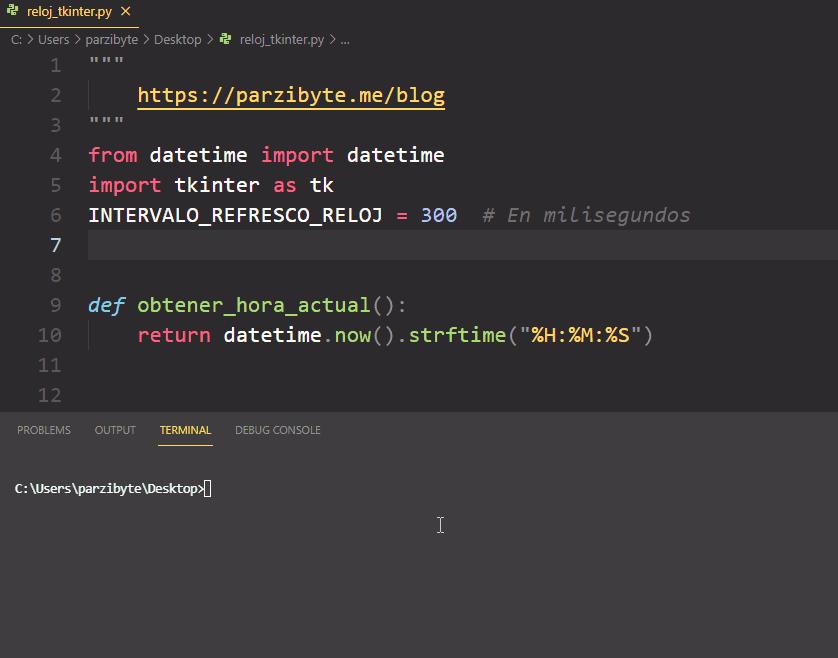 Mostrar y refrescar hora actual con Python y Tkinter