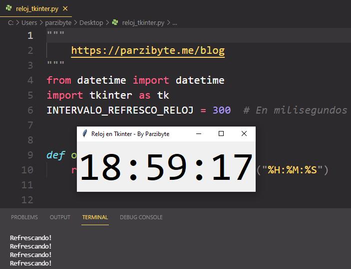 Reloj con Tkinter y Python - Mostrar la hora en tiempo real dentro de ventana
