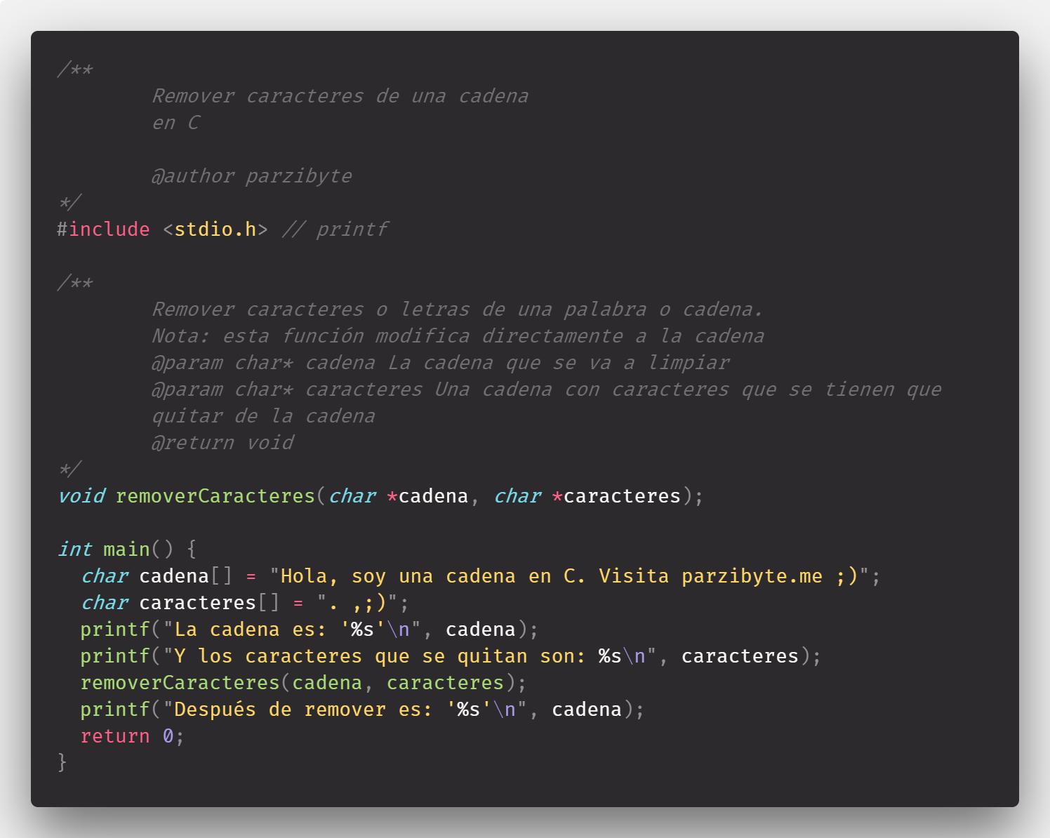 Remover caracteres de una cadena en C
