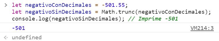 Remover parte fraccional de un número negativo en JavaScript