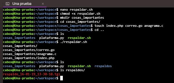 Probar script para respaldar carpetas en Linux