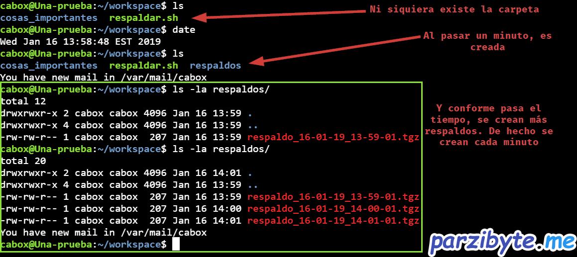 Respaldando carpeta cada minuto usando cron y script de Linux