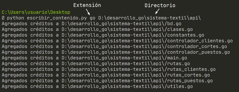 Escribir créditos en encabezado con script automático