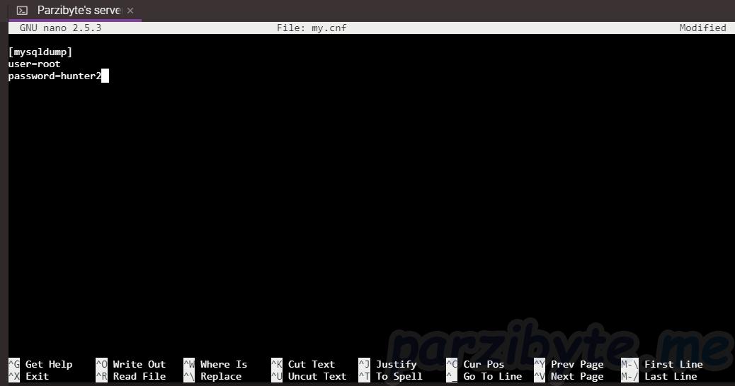 Configurar credenciales para mysqldump