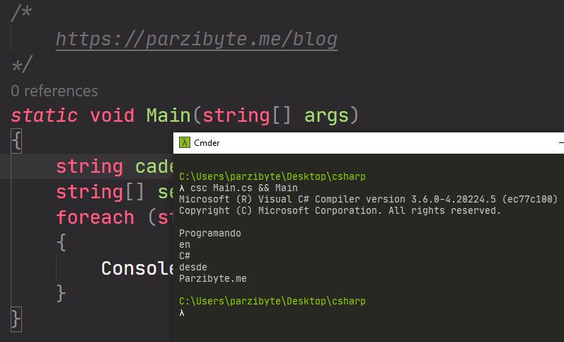 Separar cadena por espacios en C sharp usando Split