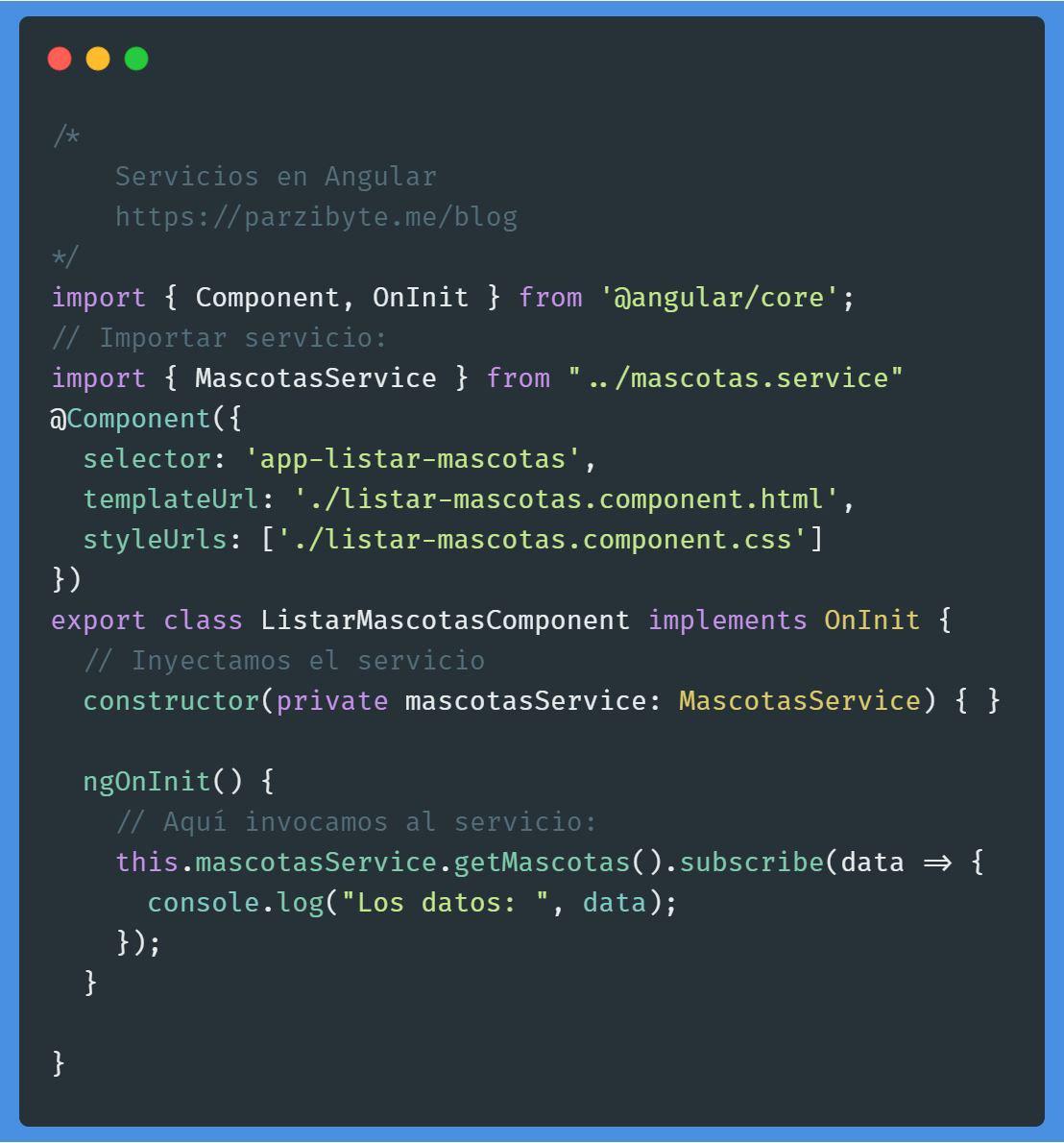 Usando un servicio (service) en Angular usando TypeScript