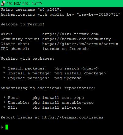 Usar Putty y clave pública para una nueva sesión SSH en Android