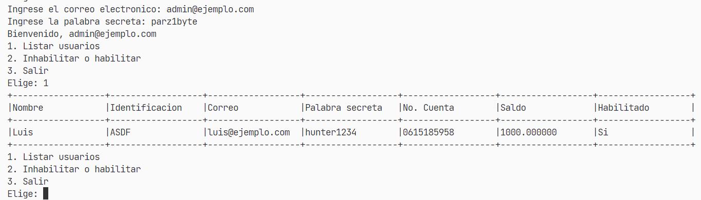 Administrador de sistema de banco programado con C
