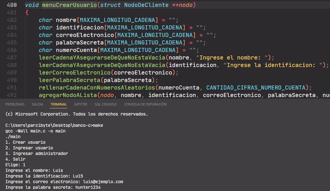 Registrar nuevo cliente de sistema bancario en C - Solicitar datos y generar número de cuenta