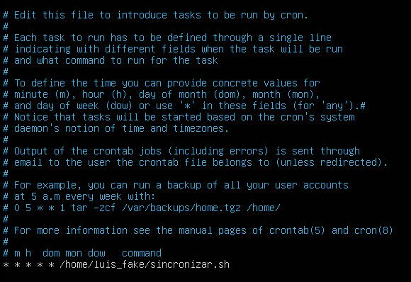 Ejemplo de crontab para ejecutar el script creado previamente