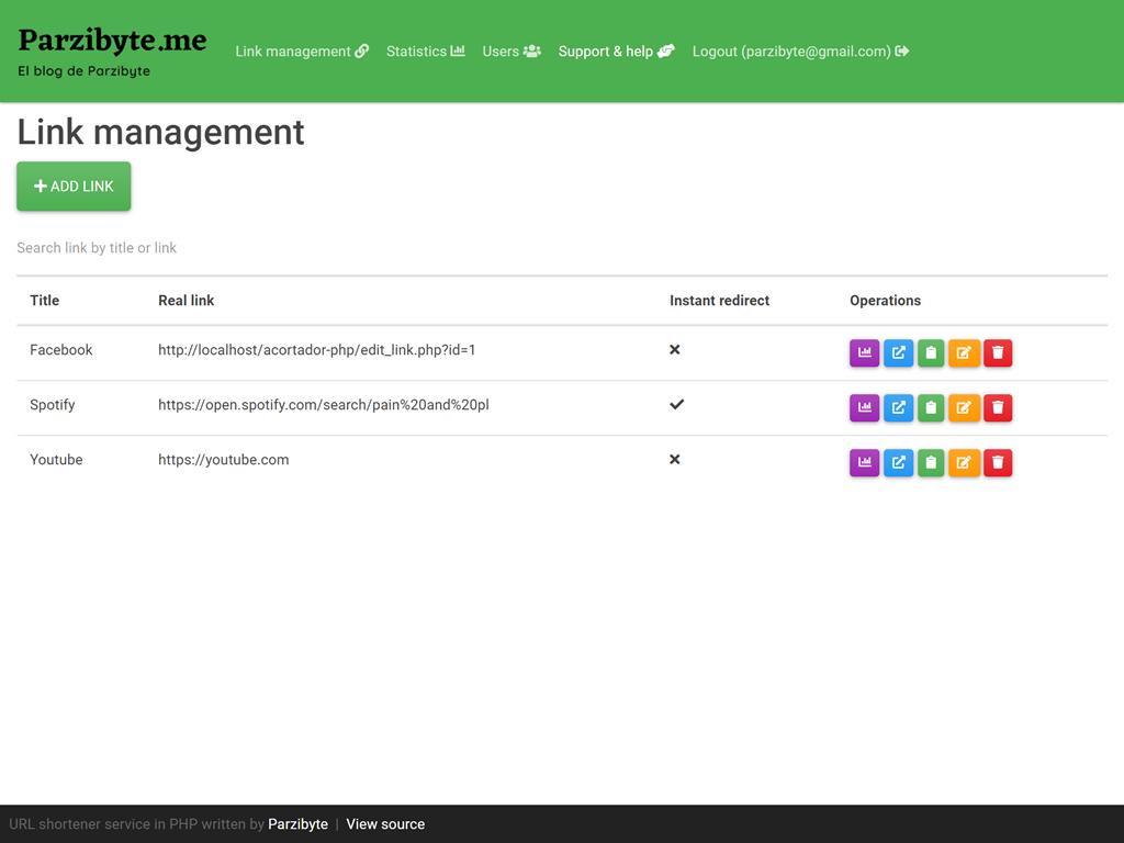Administrador de enlaces - Software open source para acortar y redireccionar enlaces
