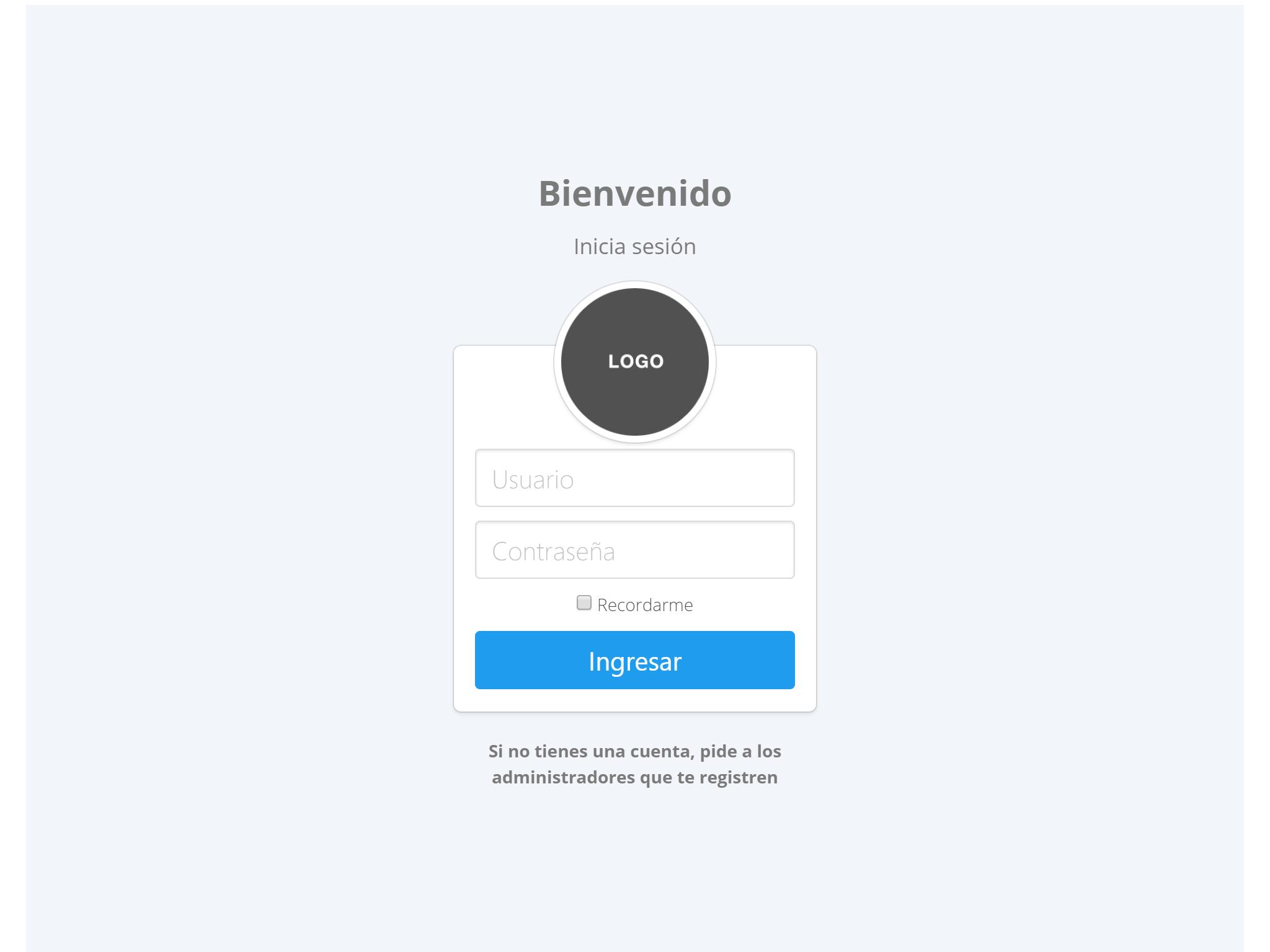 Login en sistema de administración de inventarios