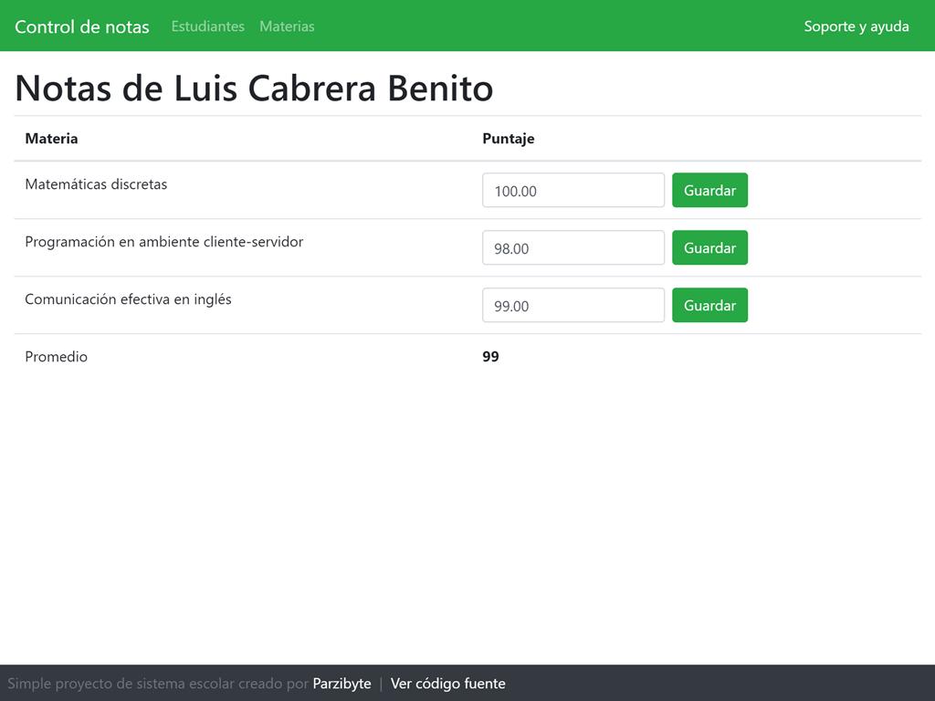 Notas de estudiante (Calificaciones) con PHP y MySQL