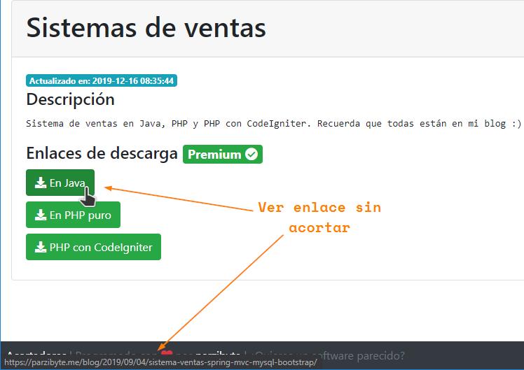 Enlaces sin acortar para usuario premium