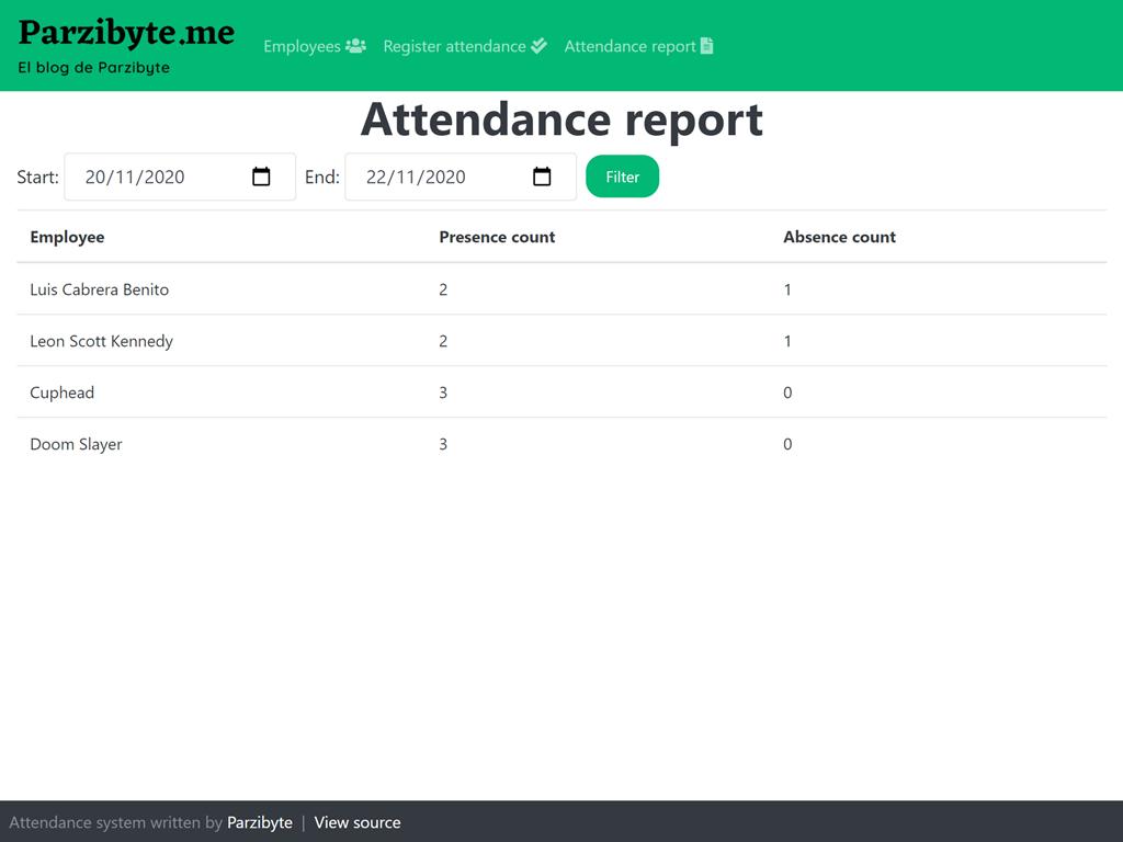 Reporte de asistencia por empleado - Software open source para asistencia en PHP y MySQL