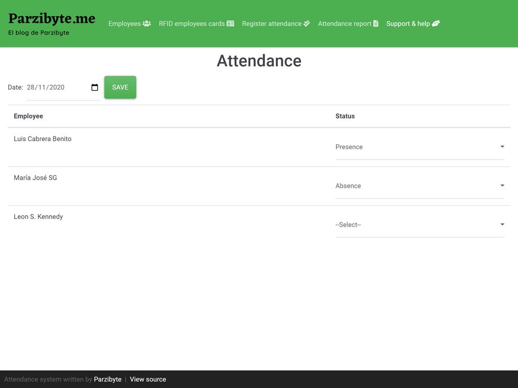 Asistencia tomada con tarjeta RFID usando PHP y MySQL