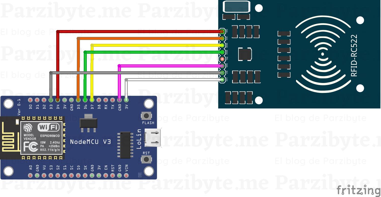 Conexión lector RFID con NodeMCU ESP8266 - Circuito