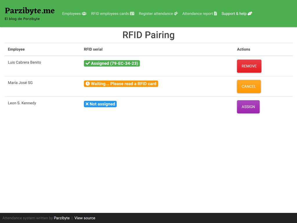 Emparejamiento de tarjeta RFID con empleado - Sistema de asistencia con PHP y MySQL