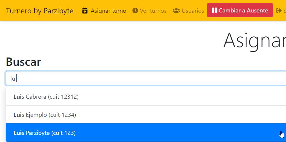 Buscar cliente para asignarle un turno en sistema turnero para colas de espera
