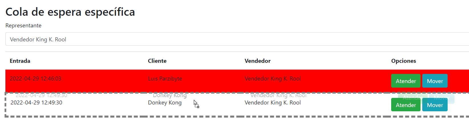 Cliente superando tiempo de espera y función para reordenar y priorizar las filas