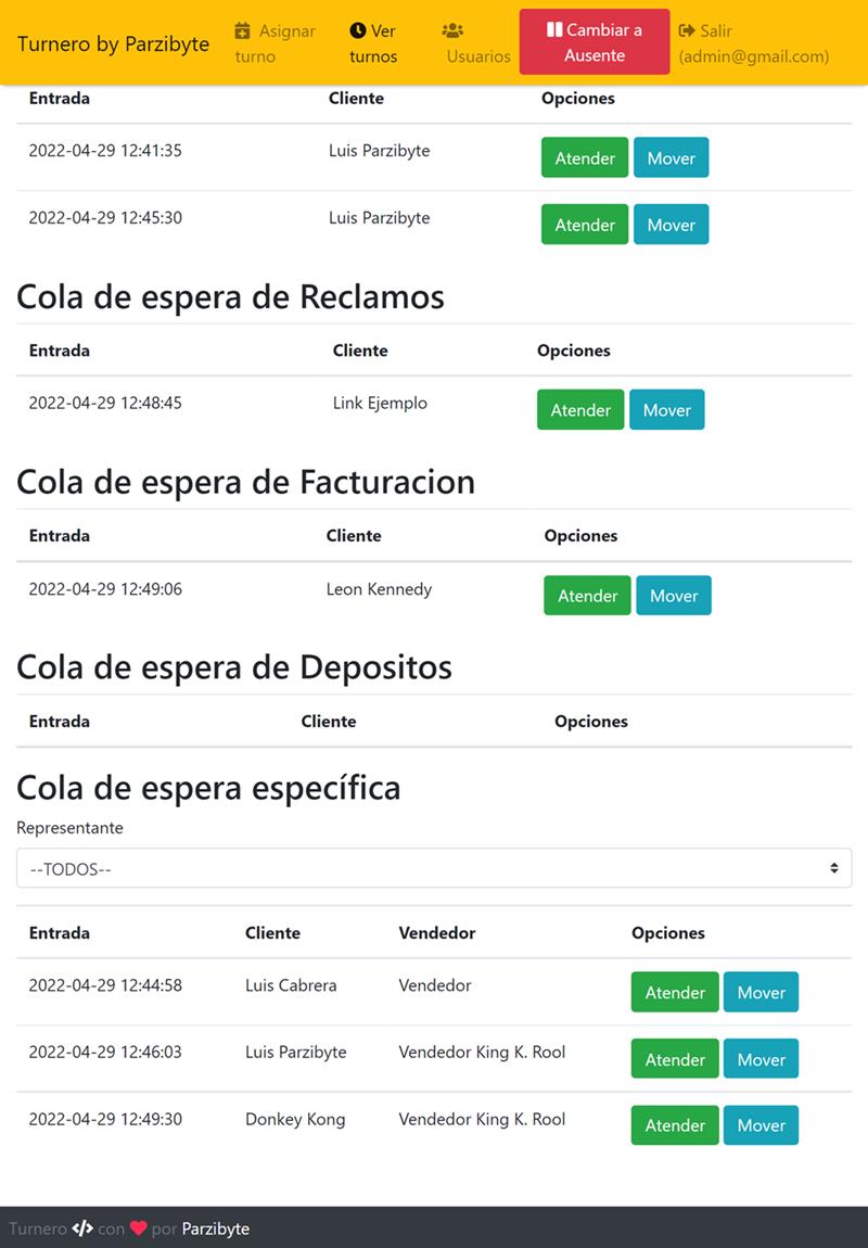 Ver cola de espera por sector o vendedor en sistema para turnos