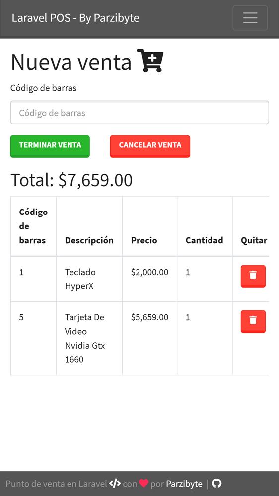 Sistema de ventas responsivo - Mostrado en iPhone
