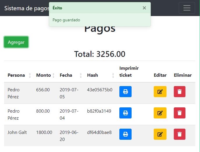 Registro de pagos de personas