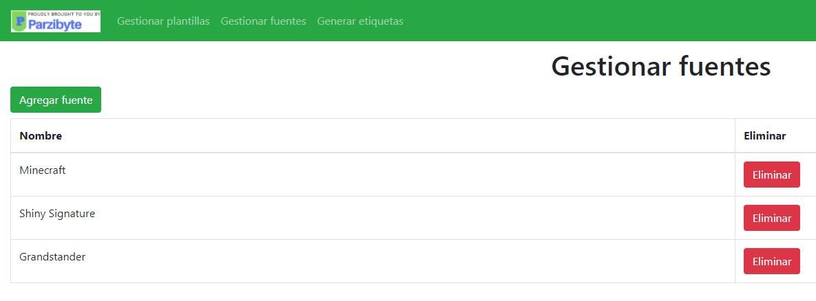 Gestión de fuentes para creador de etiquetas