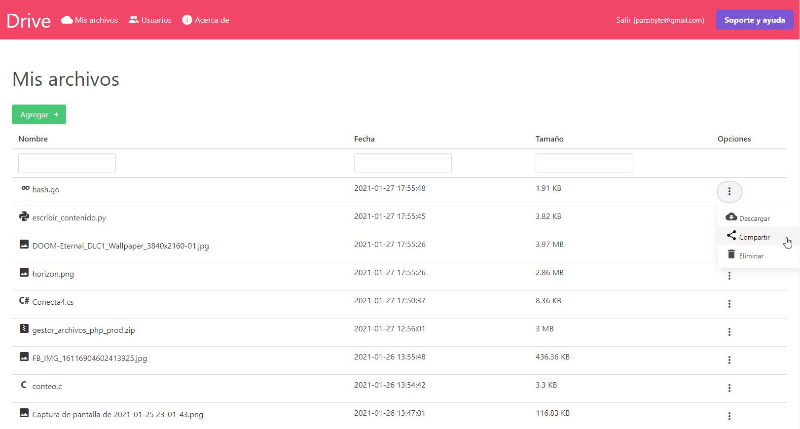 Archivos en la nube con software escrito en PHP