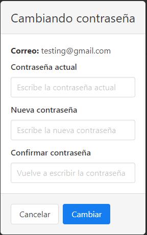 Cambiando contraseña de usuario