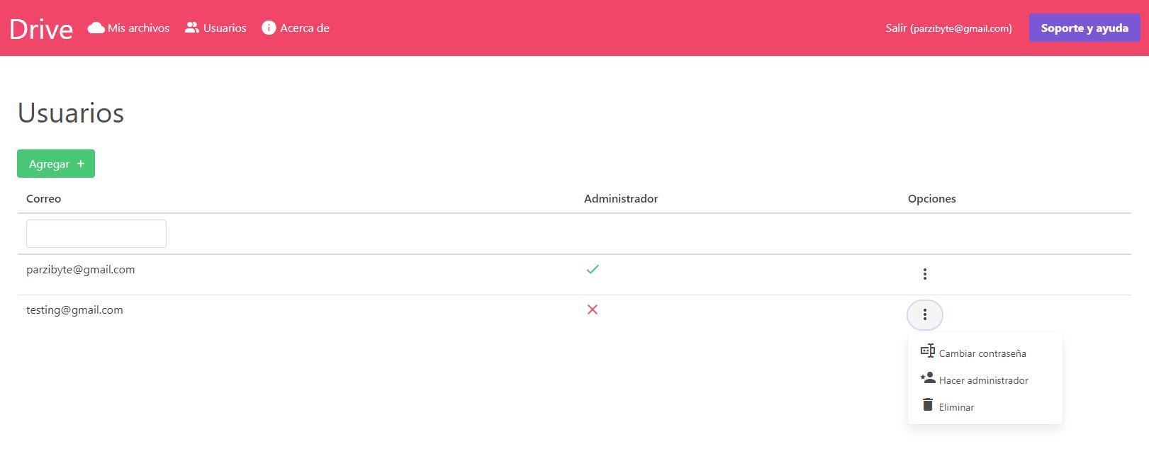 Gestión de usuarios para nube con PHP y Vue