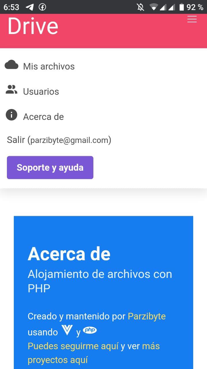 Gestor de archivos en la nube con PHP - Captura en dispositivo móvil
