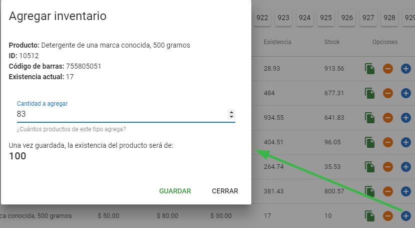 Aumentar existencia de productos - Sublime POS 3 - Software gratuito